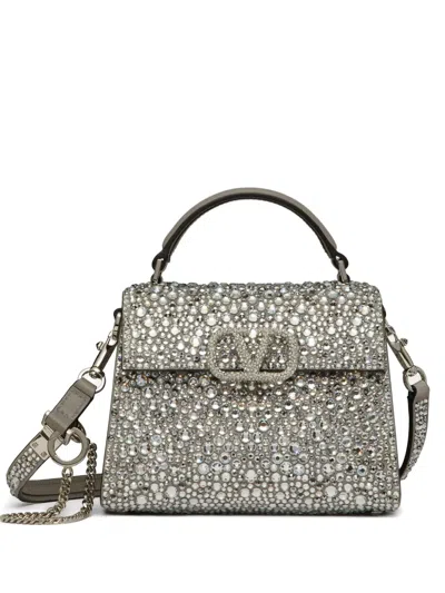 Valentino Garavani Vsling Mini Handbag With Sparkling Embroidery In Silver