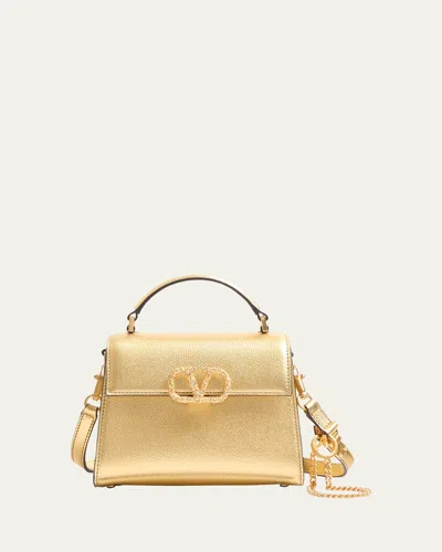 Valentino Garavani Vsling Mini Metallic Leather Top-handle Bag In Antique Brass