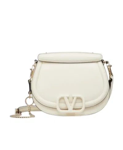 Valentino Garavani Vsling Shoulder Bag In Grainy Calfskin In White