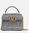 Valentino Vsling Small Embellished Suede Tote Bag In Silver