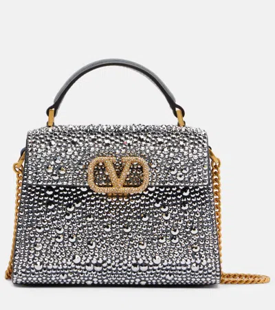 Valentino Garavani Vsling Small Embellished Suede Tote Bag In Blue
