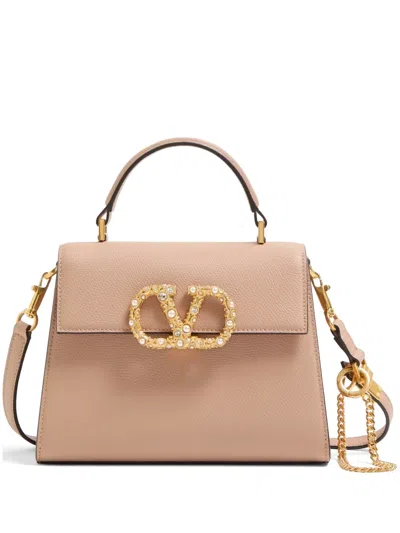 Valentino Garavani Garavani Vsling Small Handbag In Grainy Calfskin With Jewel Logo Woman Rose Canne In Orange