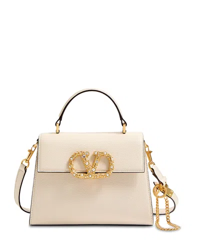 Valentino Garavani Vsling Small Jewel Vlogo Convertible Top Handle Bag In White