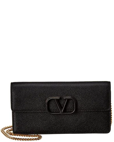 Valentino Garavani Vsling Small Leather Wallet On Chain In Black