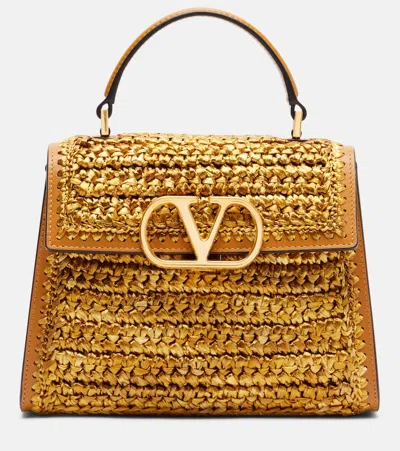 Valentino Garavani Vsling Small Raffia-effect Top-handle Bag In Gold