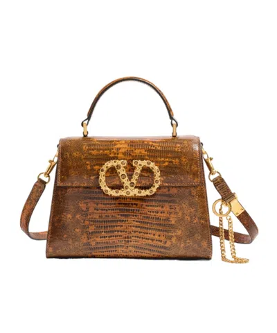 Valentino Garavani Vsling Small Shoulder Bag In Straw/smoked Topaz