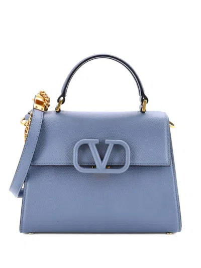 Pre-owned Valentino Garavani Vsling Top Handle Bag Leather Small Shoulder Bag In Blue