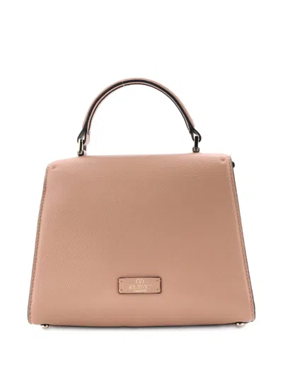 Pre-owned Valentino Garavani Vsling Top Handle Bag Leather With Crystal Detail Small Shoulder Bag In Neutral