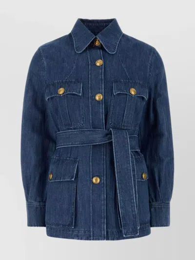 Valentino Womens Four-buttoned-pockets Faded-wash Relaxed-fit Denim-bland Jacket Medium Blue Denim