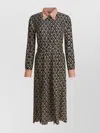 Valentino Waist Belted Buttoned Collar Long Sleeved Dress In Black