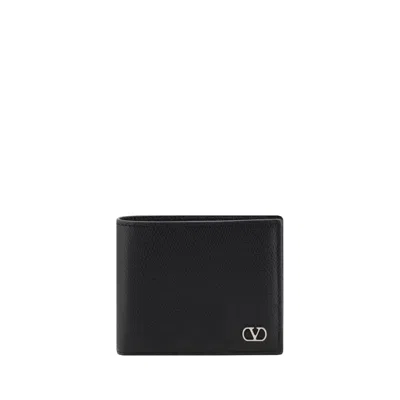 Valentino Garavani Textured Leather Wallet With Subtle Logo Detail In Black