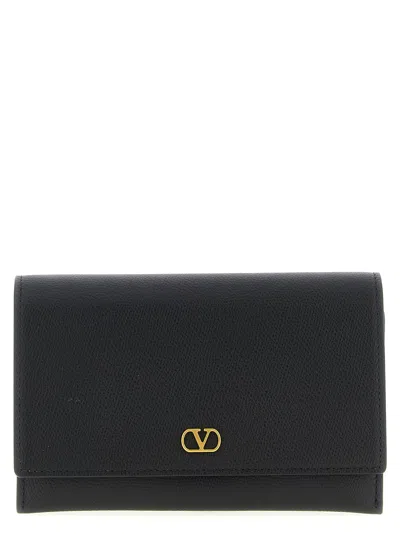 Valentino Garavani Vlogo Signature Leather Wallet On Chain In Black