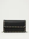 Valentino Rockstud Grainy Leather Wallet On Chain In Black