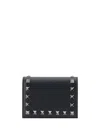 Valentino Rockstud Compact Leather Wallet In Nero