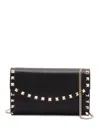 Valentino Black Rockstud Crossbody Wallet In Black