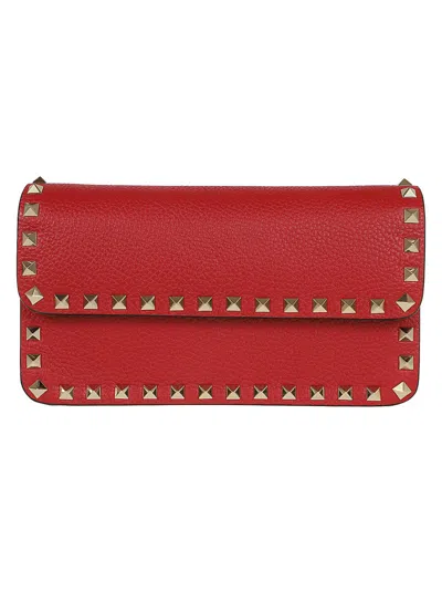 Valentino Garavani Valentino Wallet W/strap Rockstud Platinum Studs In Red
