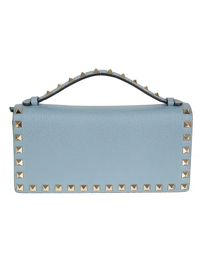 Valentino Garavani Wallet W/strap Rockstud Vitello Stampa Alce/platinum Studs In Blue