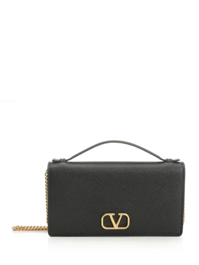 Valentino Garavani Wallet W/strap | Vlogo Signature | Vit. Soft Grain/a.brass Logo Wallets Black