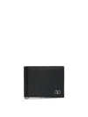 Valentino Garavani Vlogo Signature Grainy Calfskin Bi-fold Wallet With Money Clip In Black
