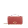 Valentino Vlogo Signature Suede Wallet With Chain Strap In Brown