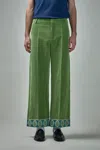 Valentino Garavani Velvet Trousers With Jacquard Hem In Green