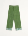 Valentino Washed Cotton-linen Velvet Trousers With Jacquard Hems In Green