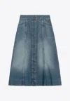 Valentino Washed Denim Midi Skirt In Blue