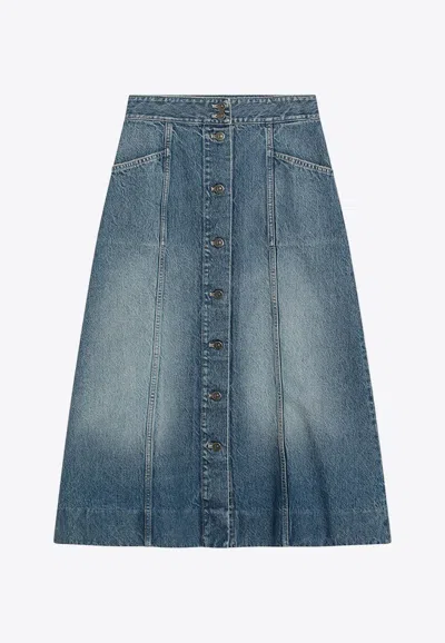 VALENTINO WASHED DENIM MIDI SKIRT