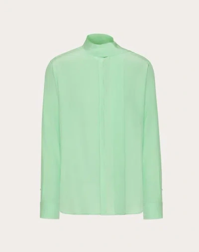 Valentino Washed Silk Shirt With Neck Tie In Mint