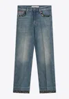 Valentino Straight-fit Denim Pants With Colorful Embellishments In Blue