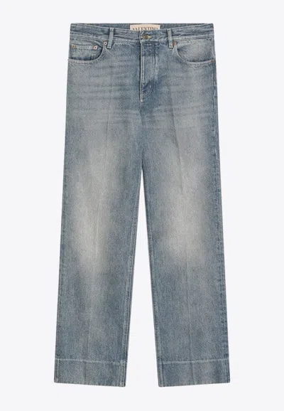 Valentino Straight Leg Five-pocket Denim Trousers In Blue