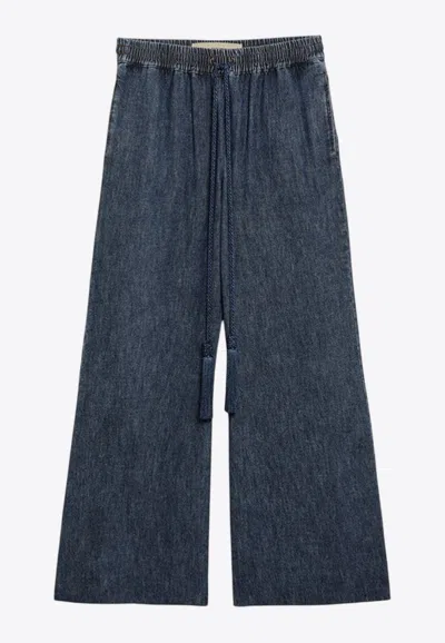 Valentino Washed Wide-leg Jeans In Blue