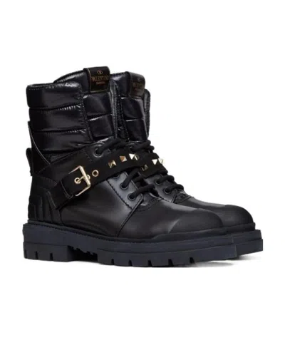 Valentino Garavani Waterproof Rockstud 20mm Combat Boots In Black