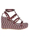 Valentino Garavani Rockstud Wedge Sandal In Laminated Nappa With 95mm Straps Woman Multicolour 42 In Red