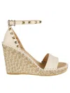 Valentino Rockstud Double T. 15/105 Wedge Espadrilles In White