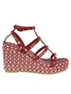 Valentino 95mm Studded Cage Heeled Espadrilles In Red