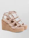 Valentino Wedge Espadrille Sandals Ankle Strap Rockstud In Neutral