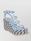 Valentino Garavani Rockstud Calfskin Wedge Sandal With Straps 95mm Woman Baltic Blue 37 In Multi