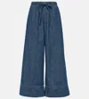 Valentino Denim-chambray Drawstring Palazzo Pants In Blau