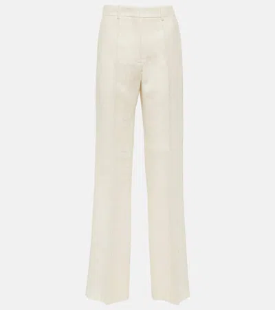 Valentino Weite High-rise-hose Aus Wolle Und Seide In Weiss