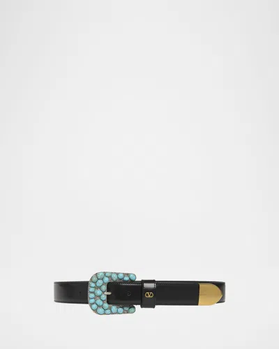 Valentino Garavani Western-inspired Brushed Leather Belt