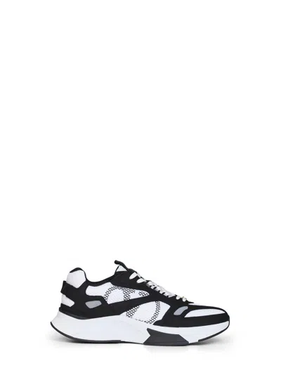 Valentino Garavani White And Black And Grey Mesh And Suede Demivee Low-top Sneakers