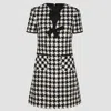 Valentino Embroidered Damier Light Tweed Short Dress In Ivory