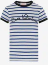 Valentino Womens Striped Embroidered Cotton-jersey T-shirt Avorio Blu In Avorio/blu