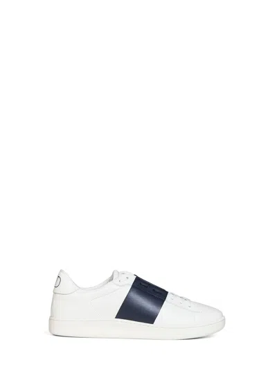 VALENTINO GARAVANI WHITE AND NAVY BLUE NAPPA CALFSKIN OPEN ROYCO SNEAKERS