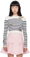 Valentino White & Navy Bow Sweater In 7cl White/navy