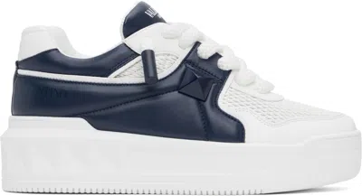 VALENTINO GARAVANI WHITE & NAVY LOW-TOP ONE STUD XL SNEAKERS
