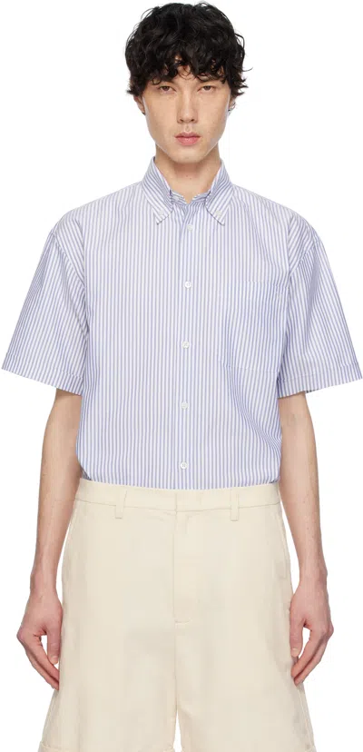 Valentino Oversized Striped Cotton Shirt With Chest Pocket In Blue