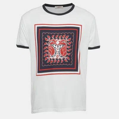 Pre-owned Valentino White Archive Manifesto Bandana Print Crew Neck T-shirt L