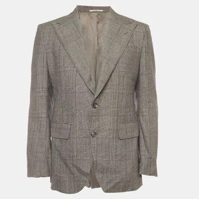 Pre-owned Valentino White/ Black Glen Plaid Wool Long Sleeve Jacket L